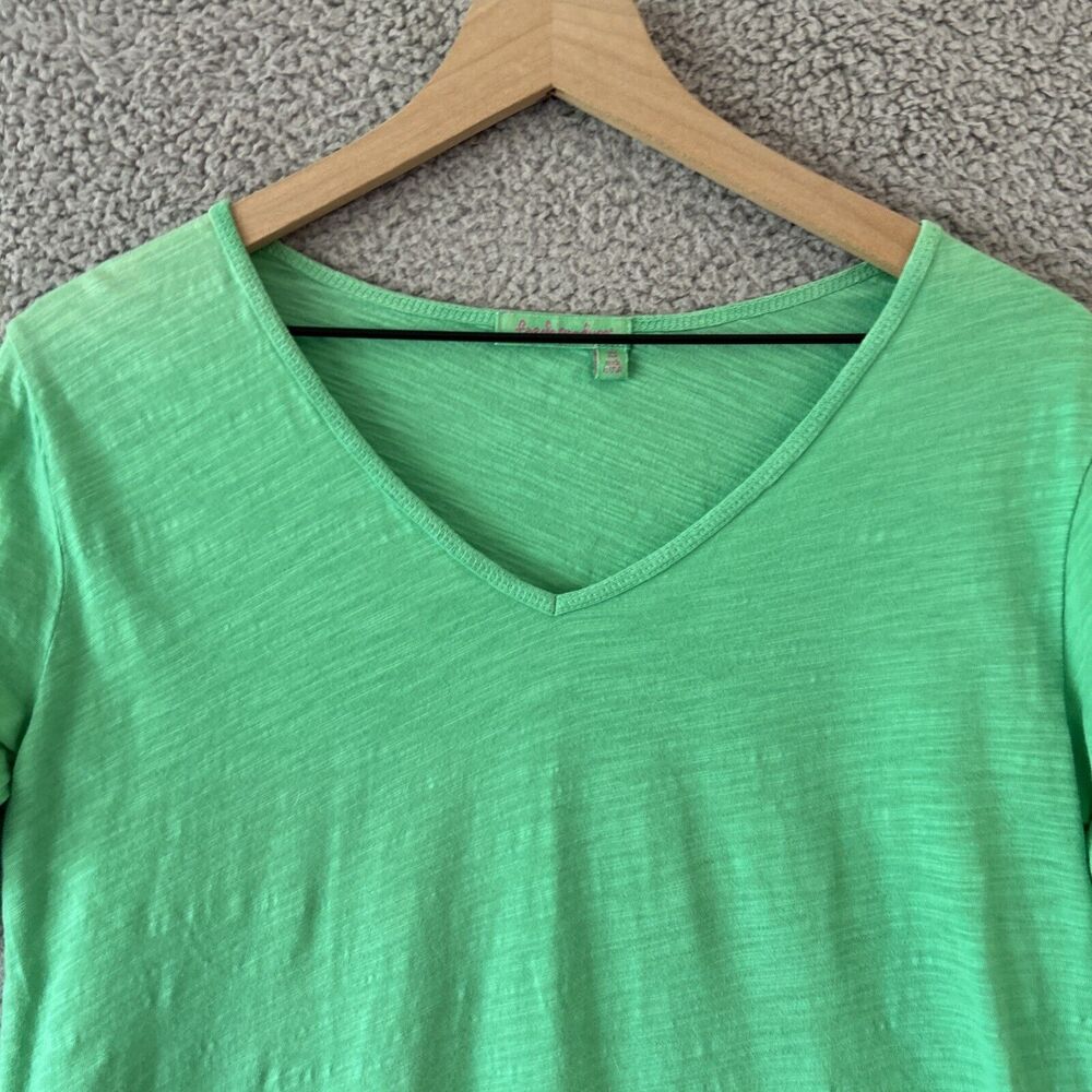FRESH PRODUCE 3/4 Sleeve Tunic Top Womens XS Kelly Green Pockets Beachy V Neck - Picture 2 of 13